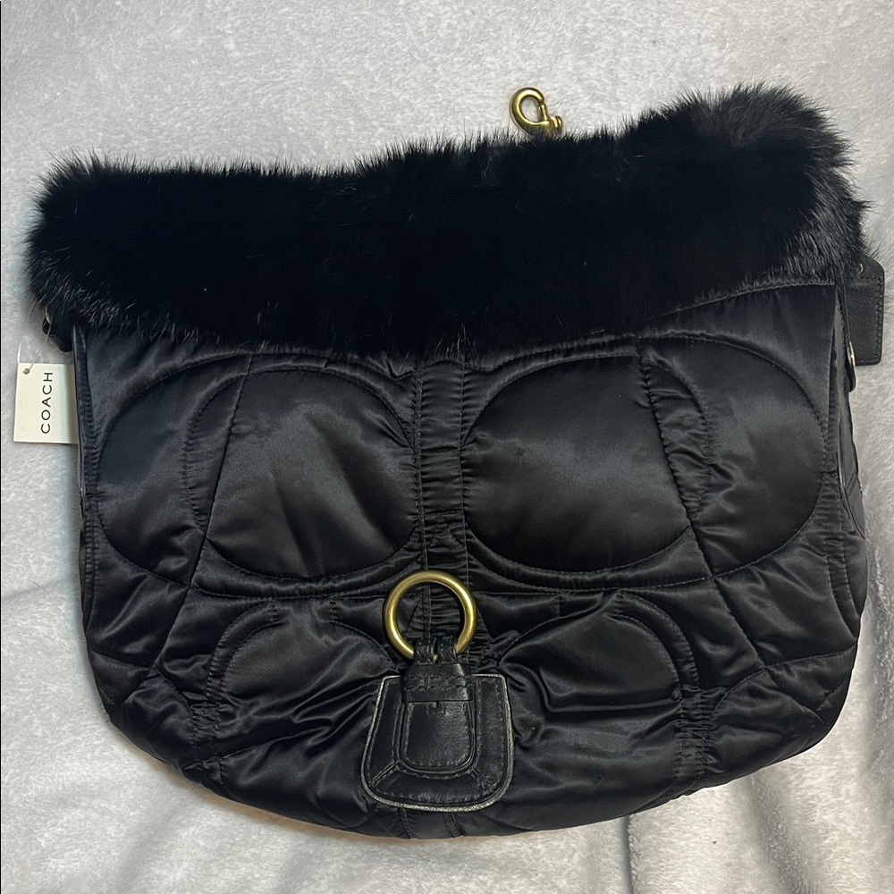 Coach Black Quilted Shoulder Bag with Fur Trim
Priced to sell